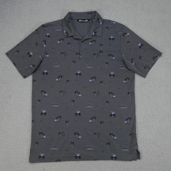 Travis Mathew Polo Shirt Men's Medium Gray Cocktail Print Short Sleeve - Picture 2 of 12